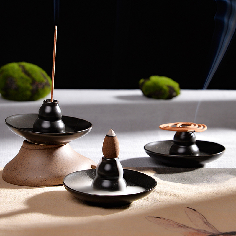 Incense Cone Holder - أسود متعدد الوظائف ارتجاعي البخور الموقد