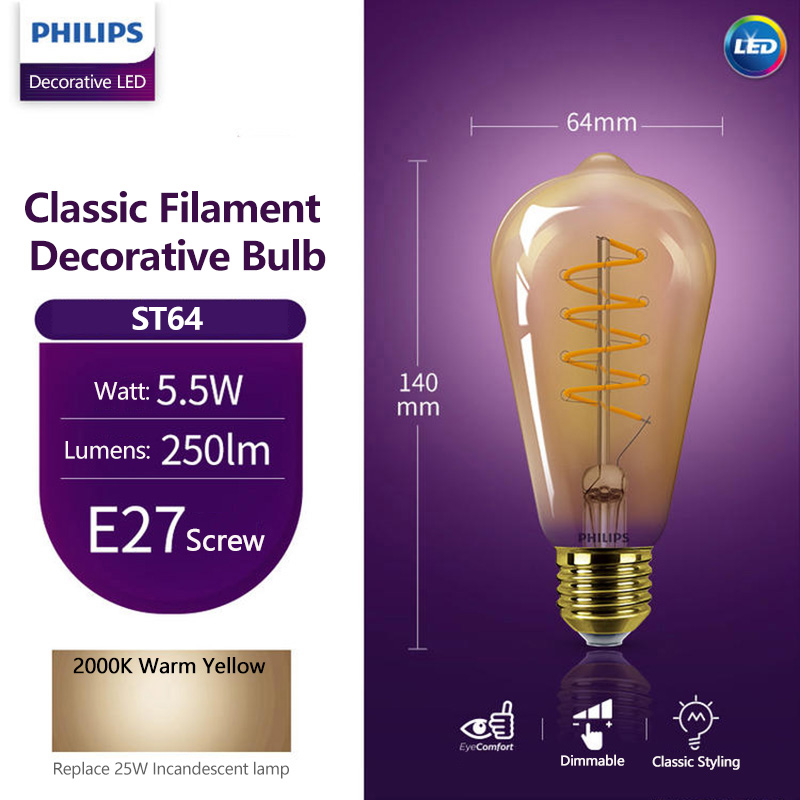 مصباح فيليبس LED زخرفي ST64 T3 - مراجعة Philips Bulb Led Classic وسعره